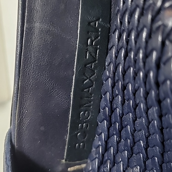 BCBGMAXAZRIA navy blue suede and woven leather platform heels size 8.5B - Picture 7 of 8